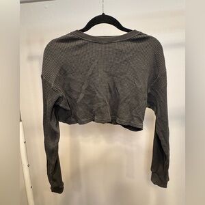 Grey Waffle Garage Long Sleeve Crop Top